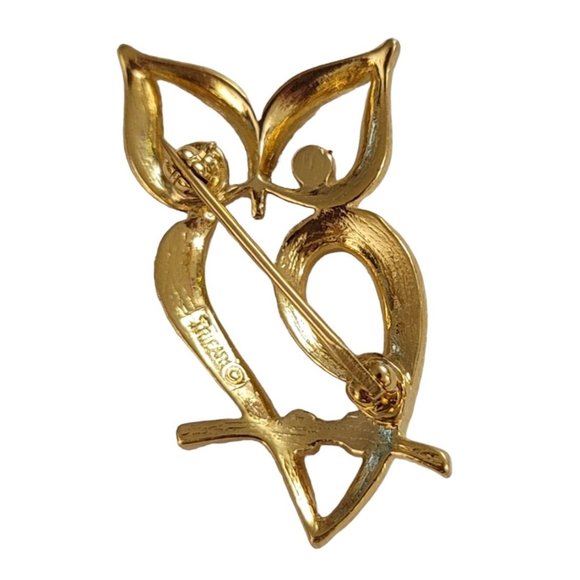 Trifari Crown Over T Gold Tone Open Owl Brooch Pin, Signed K942 - Picture 3 of 5